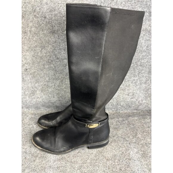 Michael Kors Boots Womens Size 10M Black Knee High Riding Leather Stretch Logo - Picture 1 of 9